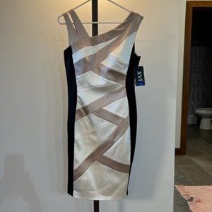 Jax Black Beige Champagne Colorblock Sleeveless Dress Size 8 Asymmetric Neck